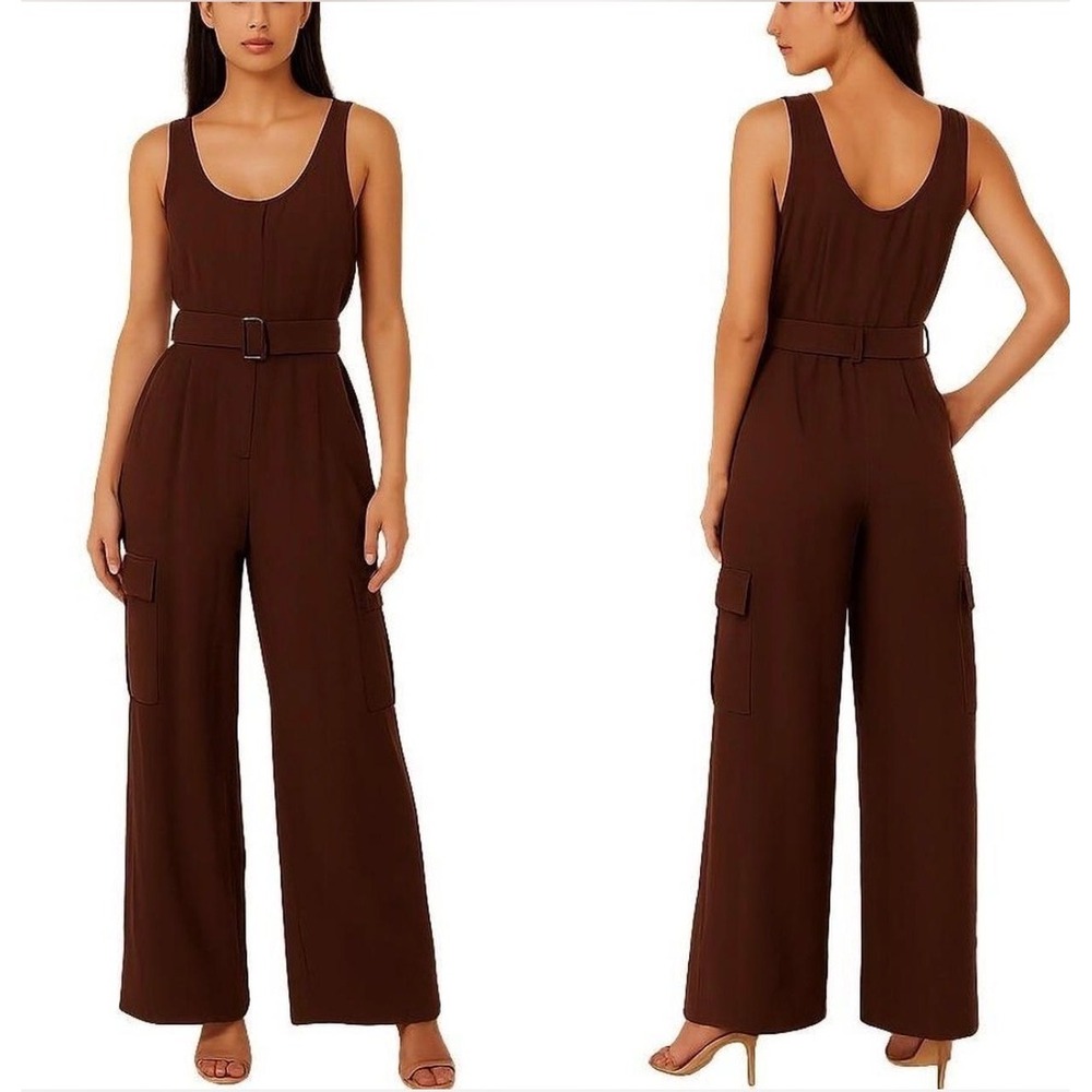 Abercrombie & Fitch‎ Utility Jumpsuit M Brown Excellent Belted Cargo Wide Leg
